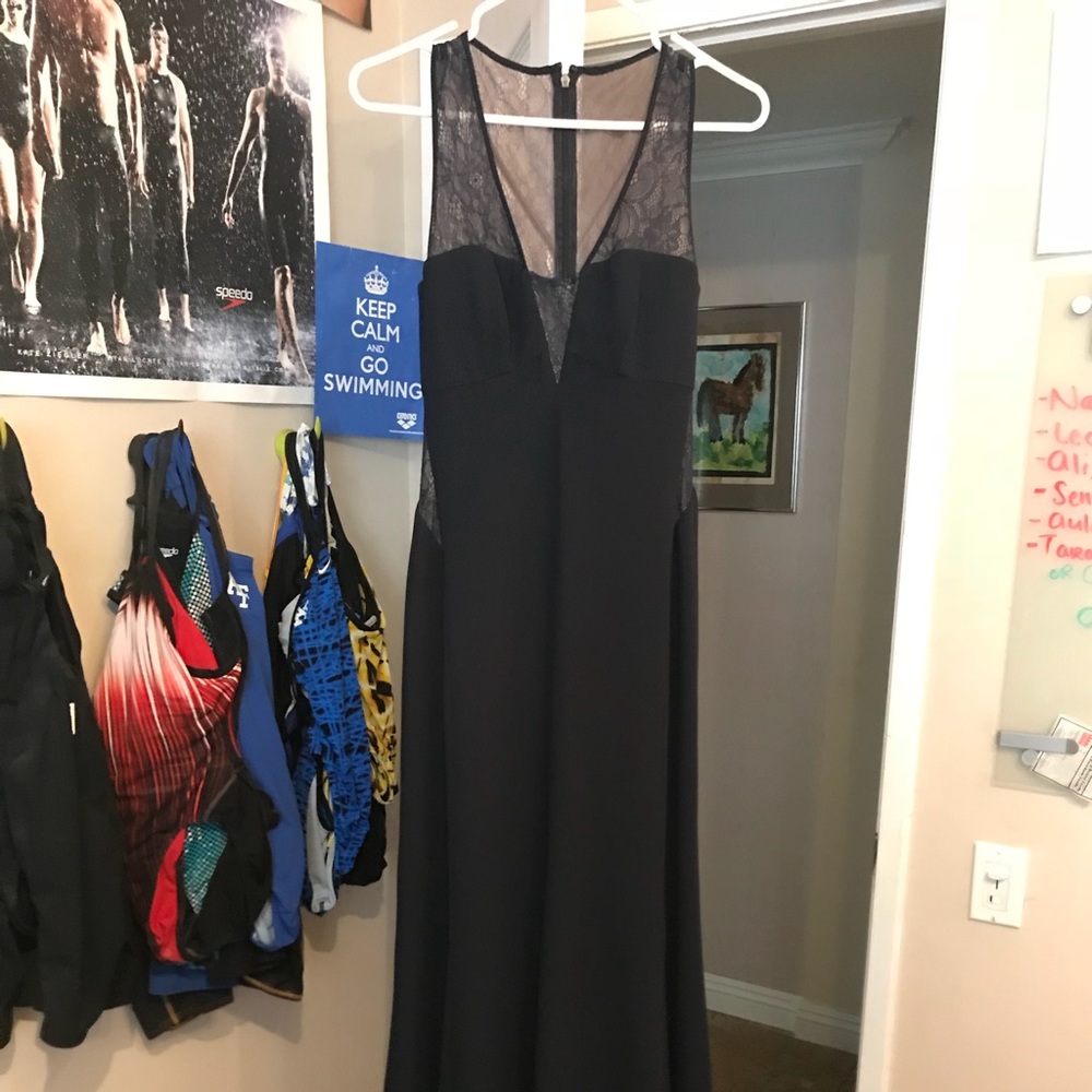 BCBG MaxAzria sheer panel prom dress